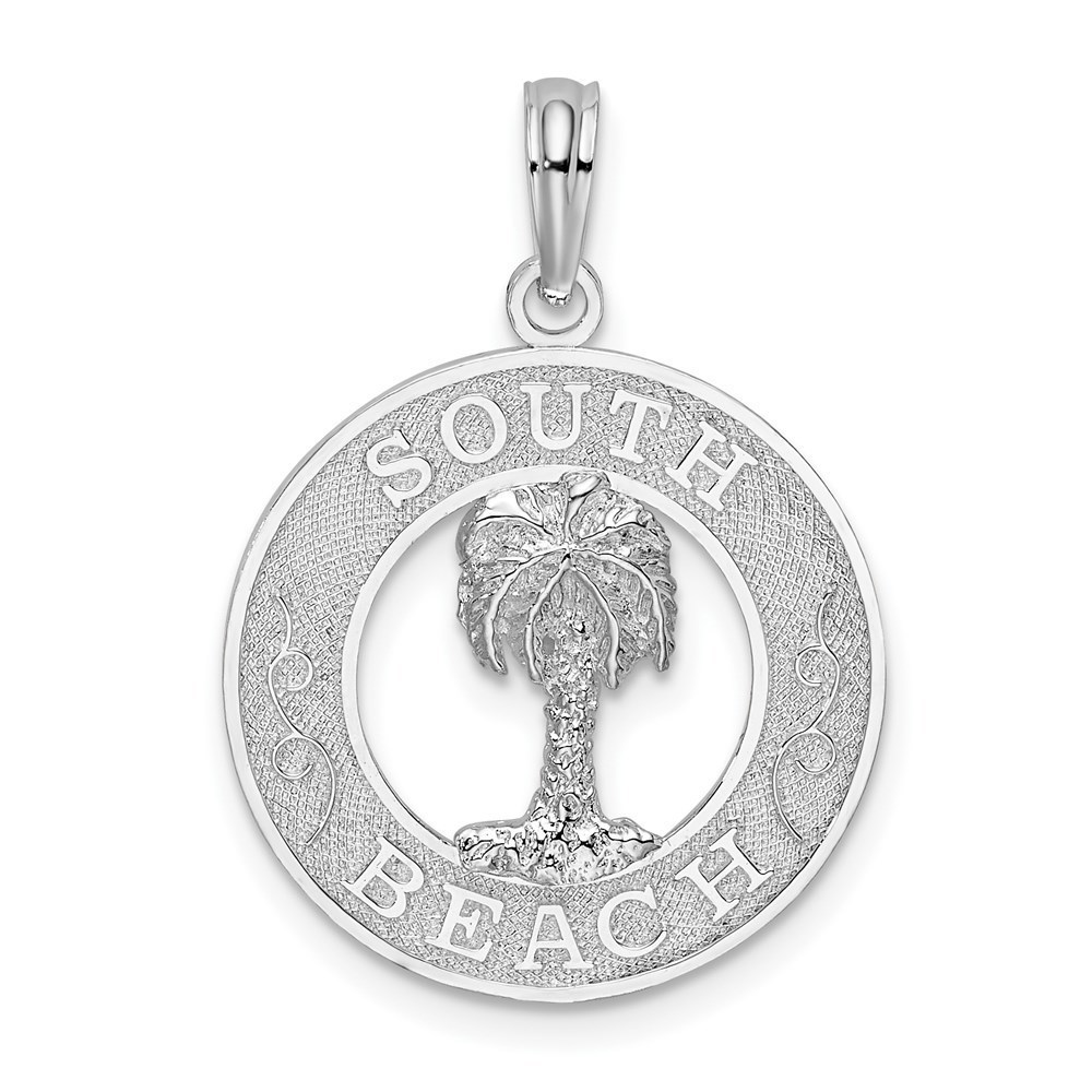 Sterling Silver Small Travel  Textured South Beach Palm Tree Necklace Pendant